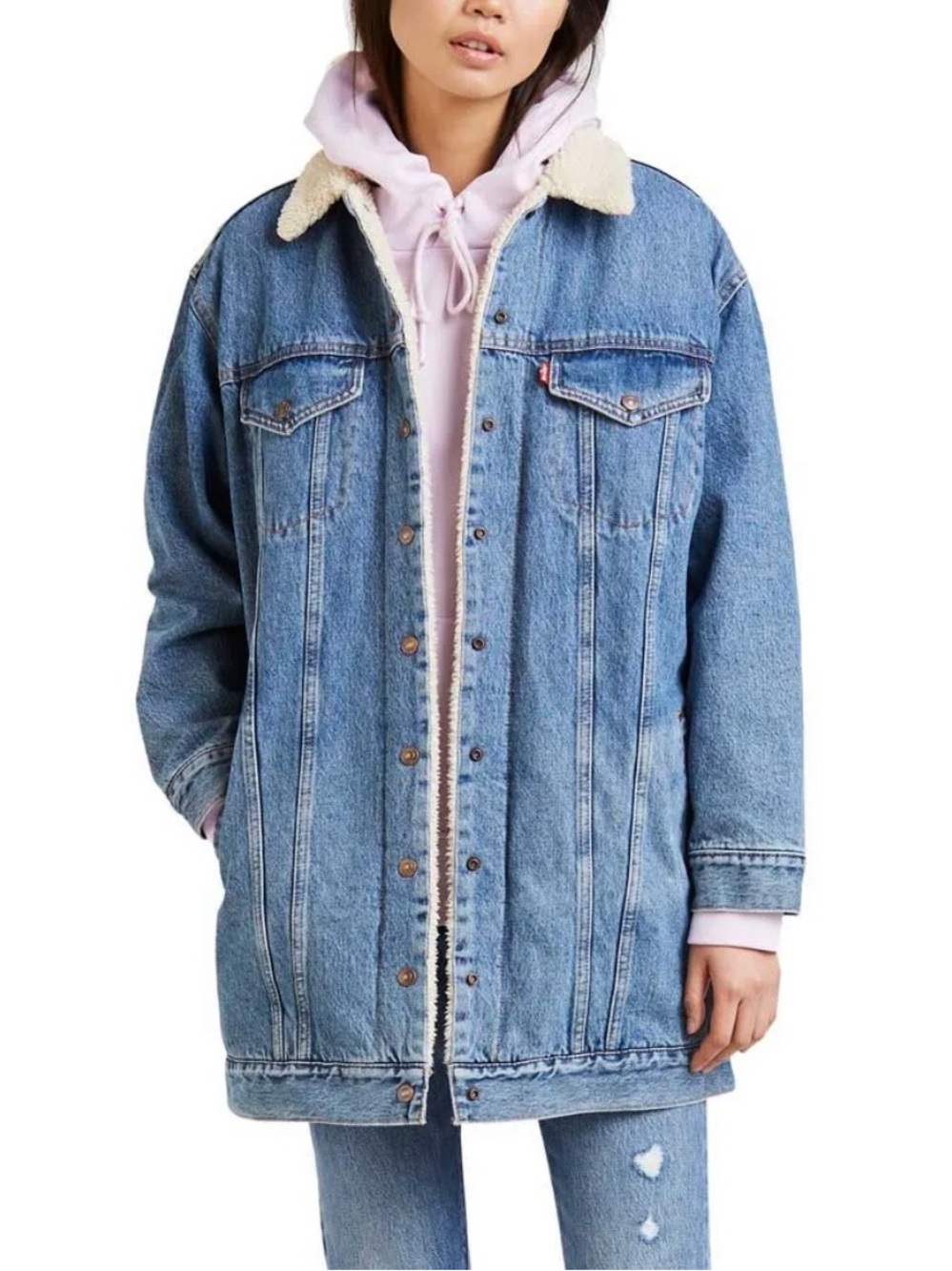 Levi's Blue Denim Sherpa-Lined Long Coat